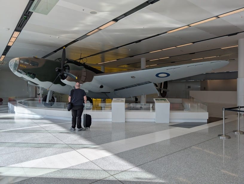 Photo of a Lockheed Hudson aeroplane on display inside Canberra Airport