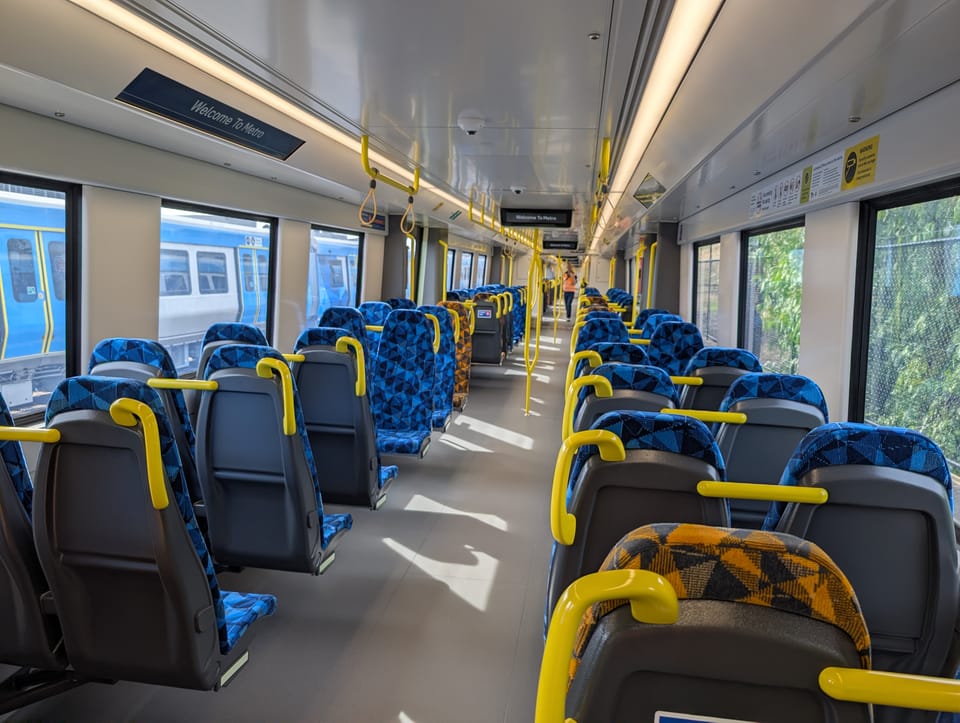 Photo looking along the corridor of the new Xtrapolis 2 train at the Newport Workshops